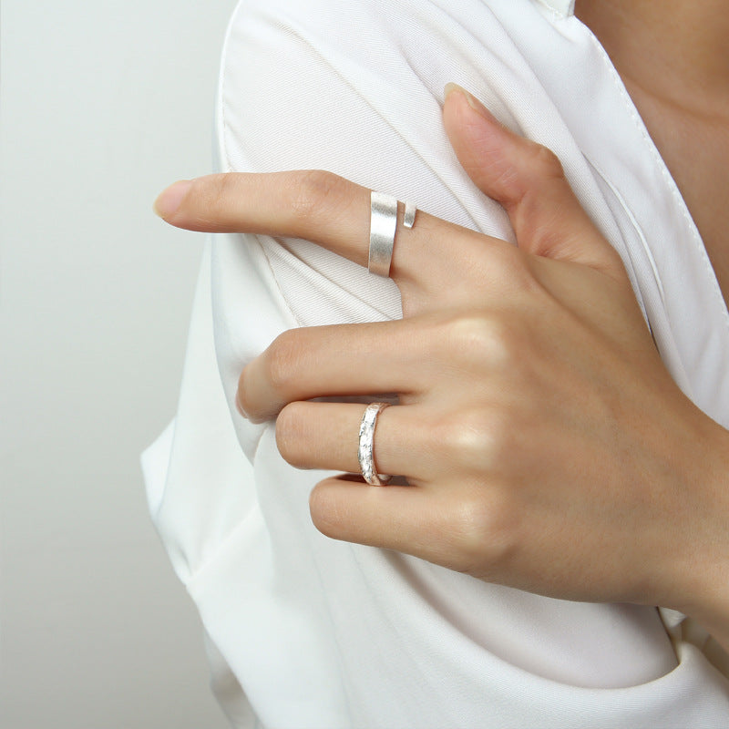 S925 Sterling Silver Ring - Simple Brushed Plain Design, Opening Adjustable, Must-Have for Fashion Women