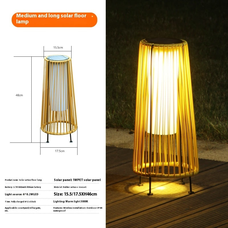 Outdoor Solar Lantern Lights Waterproof High Brightness Hanging Imitation Bamboo Weaving Hollowed Table Lamp Decoration