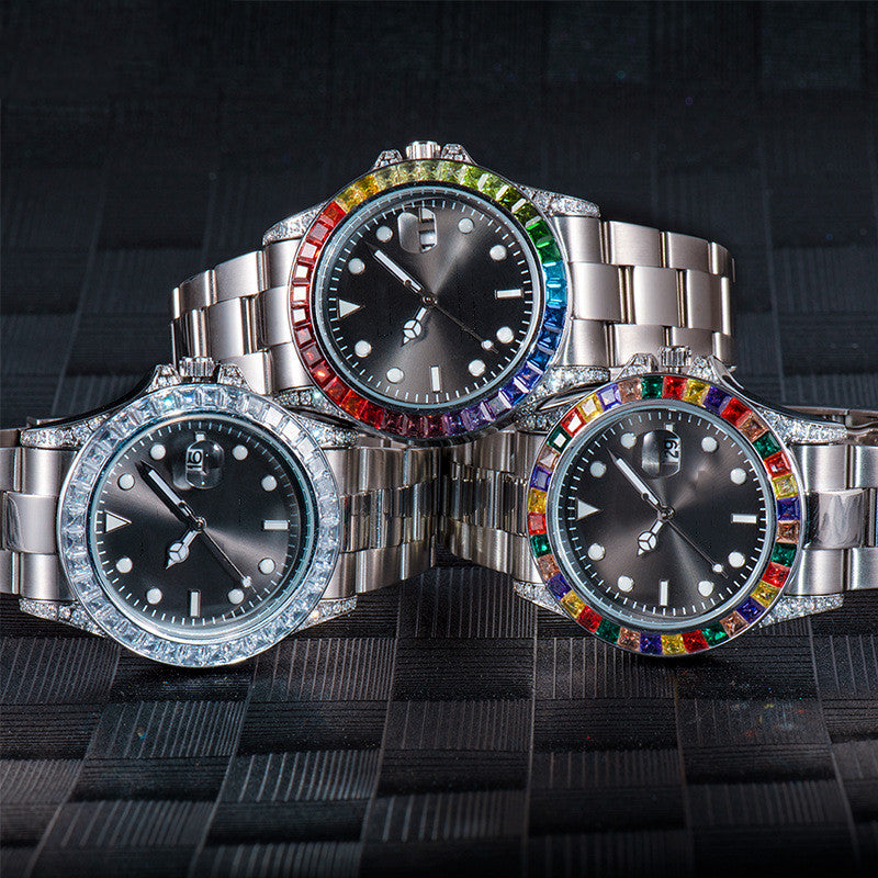Men's and Women Fashion Diamond-set Stainless Steel Luminous Watch