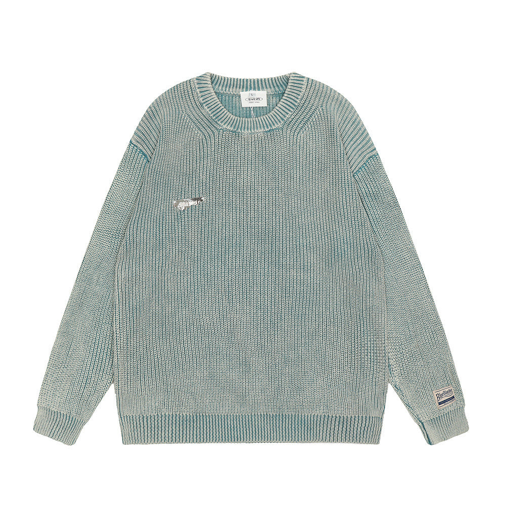 Worn Looking Washed-out Round Neck Sweater Men's INS