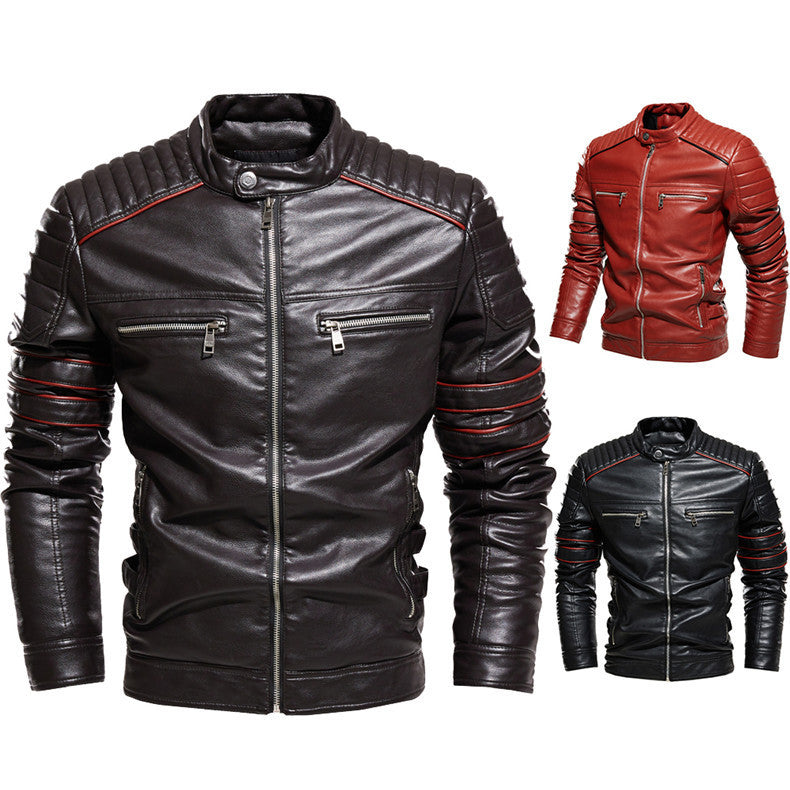 Men Motorcycle Suit And Fleece Leather Jacket