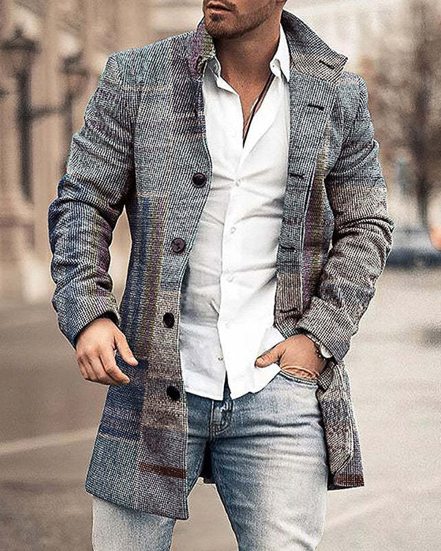 Autumn And Winter New Men's Woolen Stand Collar Medium Long Pocket Casual Coat