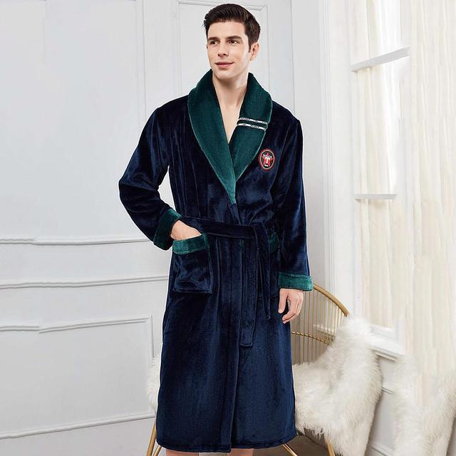 Winter Flannel Lovers Robe Gown Elegant Solid Casual Sleepwe