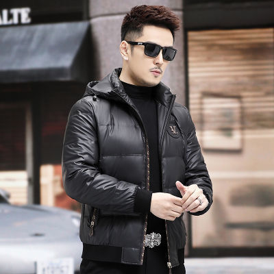 Down Jacket Men's Stand Collar Knitted Sleeve Casual Duck Down Coat