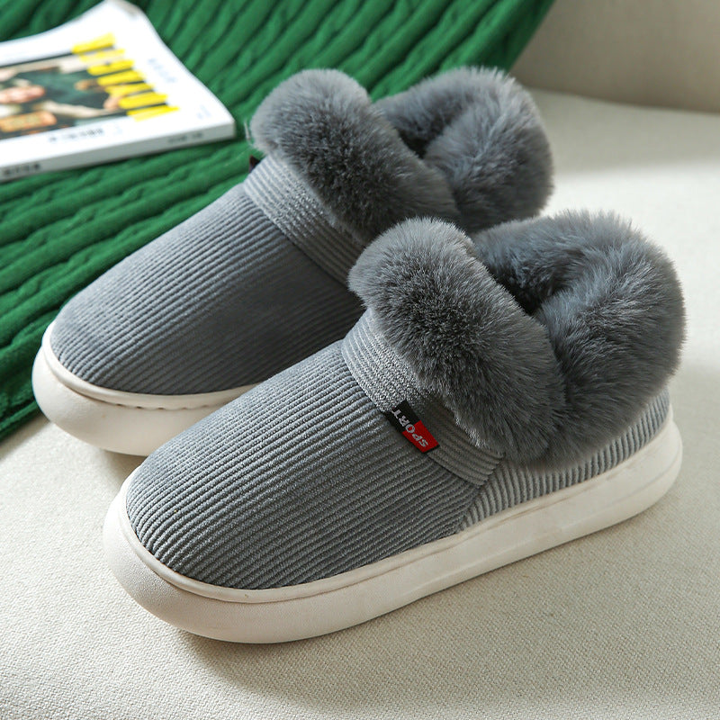 Winter Plush Cotton Shoes For Men And Women Cozy Fluffy Corduroy House Slippers Warm Slip On Fleece House Shoes