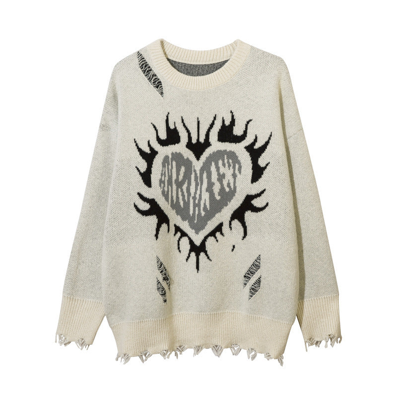 Heart Round Neck Sweater For Men