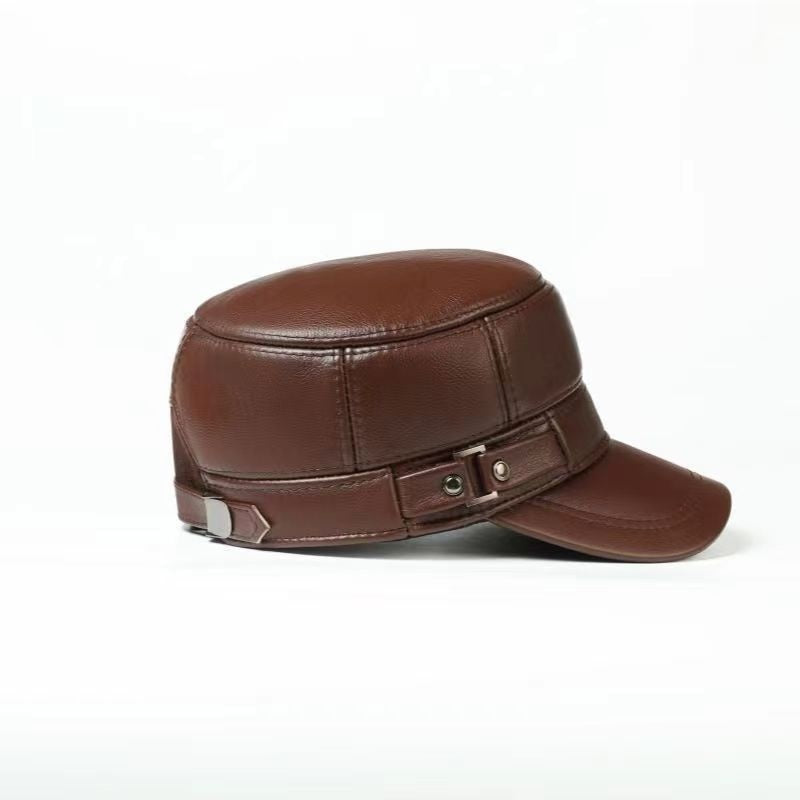 Outdoor Middle-aged And Elderly Men's Autumn And Winter Flat Top Cowhide Hat