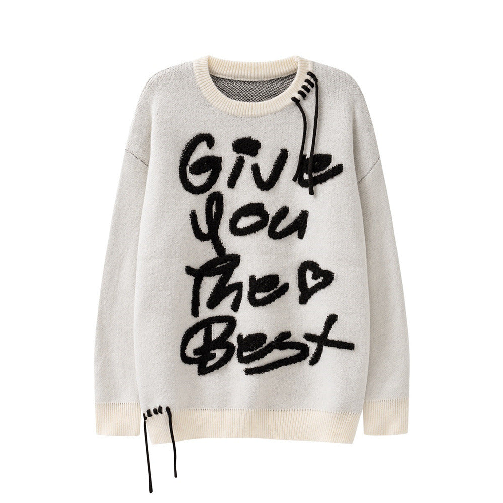 American Towel Embroidered Letter Crew Neck Sweater