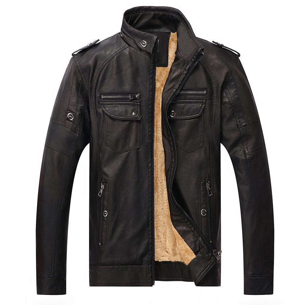 Leather Jacket Plus Velvet Washed Retro Leather Jacket