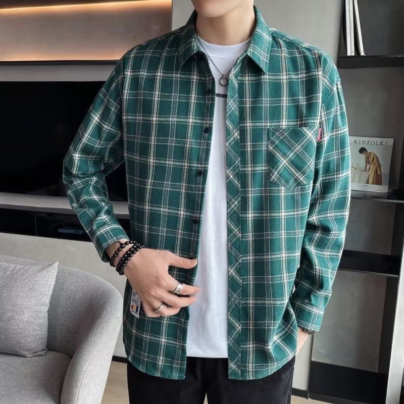 Loose Hong Kong Style Casual Coat Youth Plaid Shirt