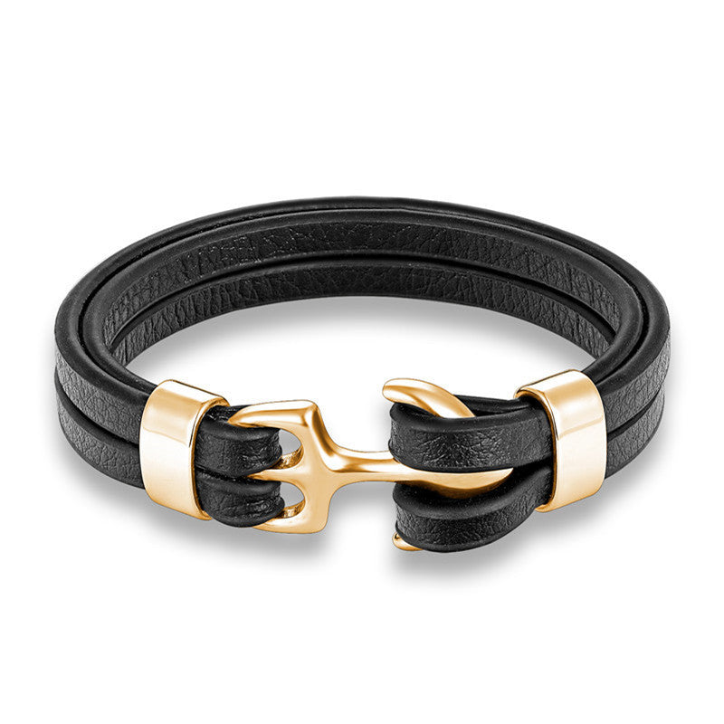 Personalized Leather Bracelet, Alloy Double Buckle Braided Leather Bracelet