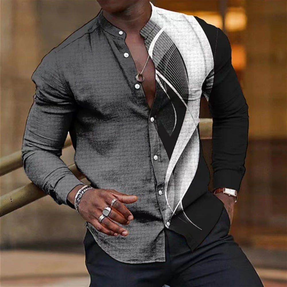 Printed Single-breasted Long Sleeve Shirt For Men