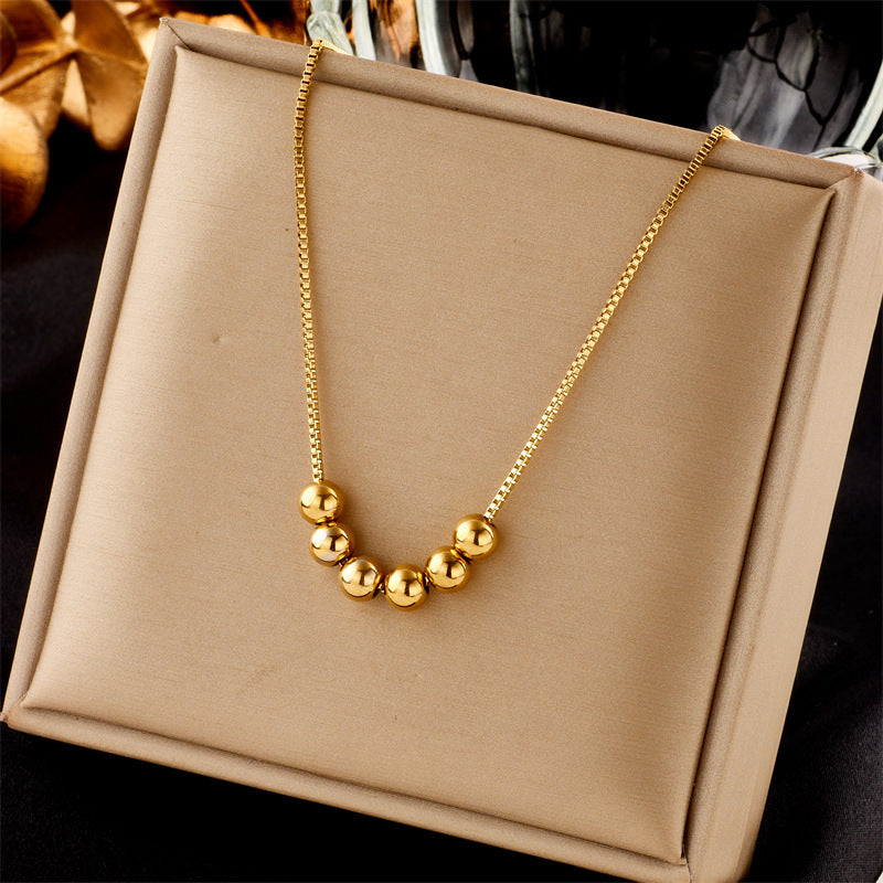 Simple And Stylish Personality Gold Round Beaded Titanium Steel Chain Design Sense Ornament Necklace