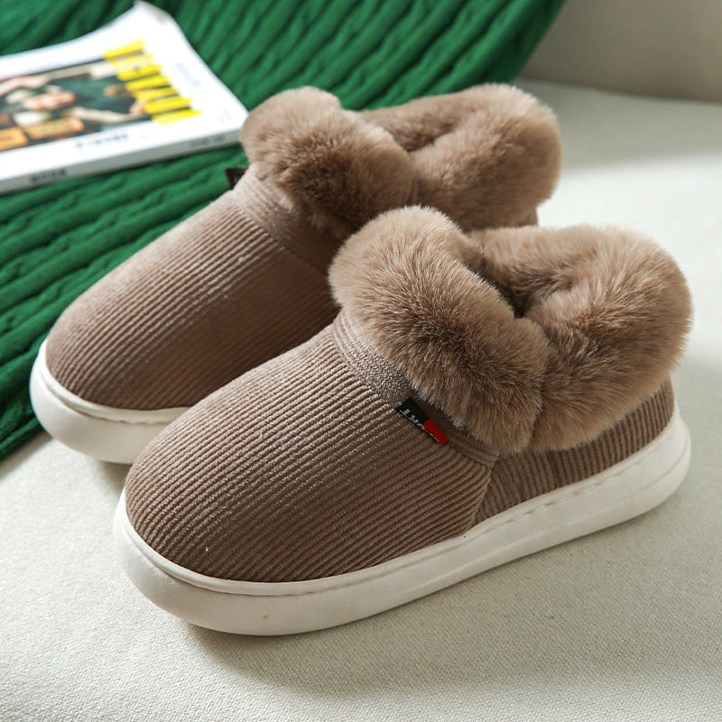 Winter Plush Cotton Shoes For Men And Women Cozy Fluffy Corduroy House Slippers Warm Slip On Fleece House Shoes
