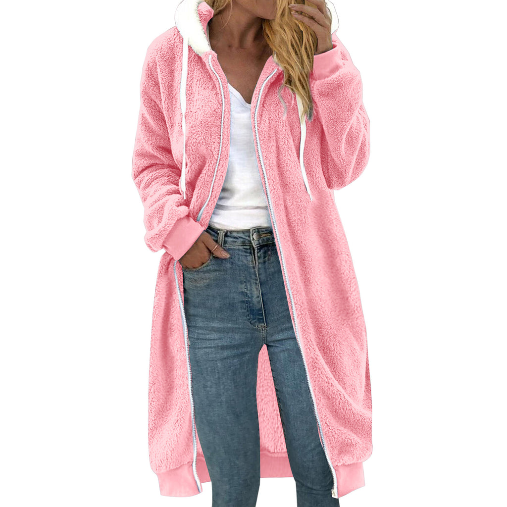 Women's Thick Mid-length Double-sided Plush Fur Hooded Coat Overcoat