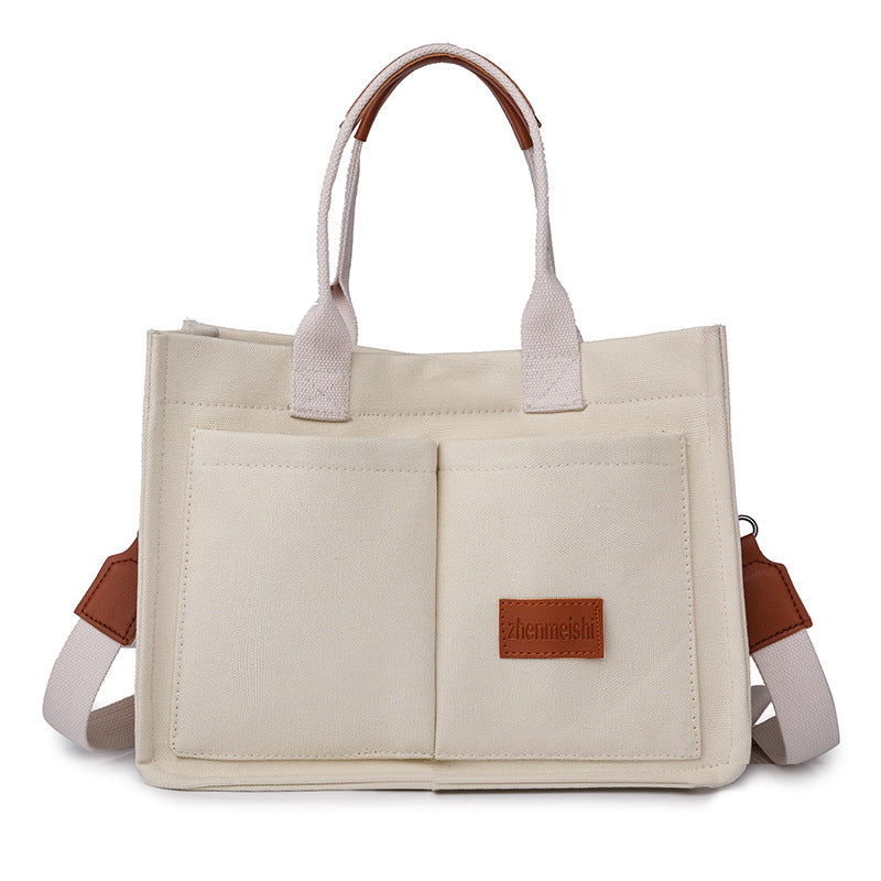 New Canvas Shoulder Bag Women Large Capacity Multi-pocket Handbags Casual Crossbody Shopper Bags For Students