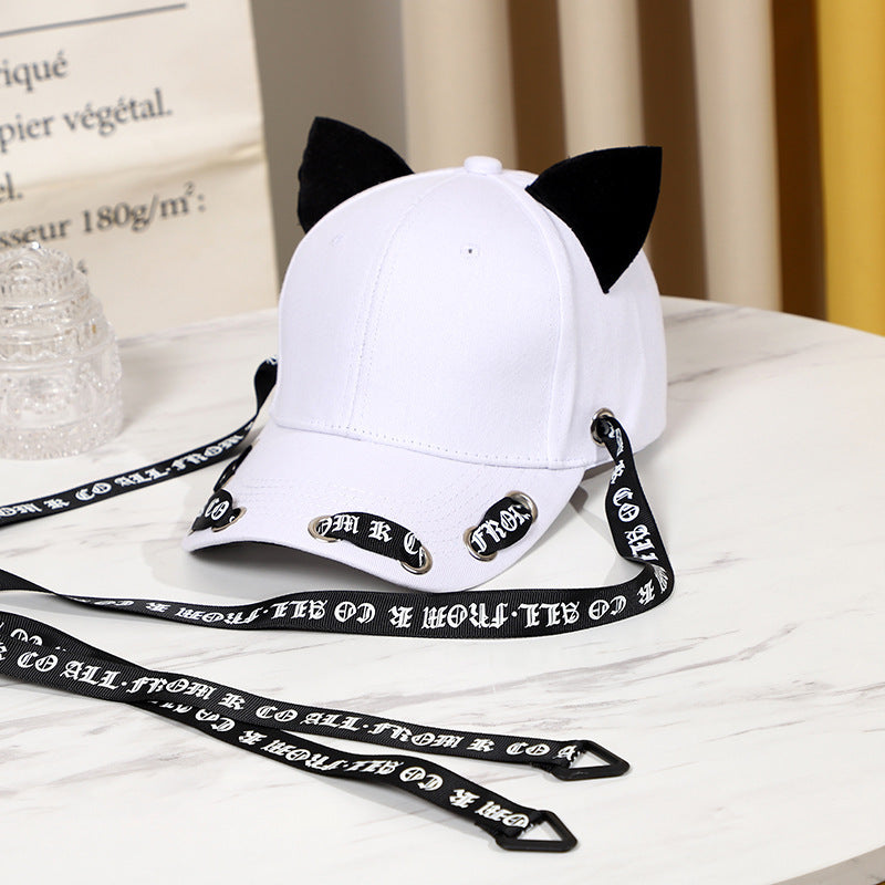 Long Strap Velvet Cat Ears Baseball Hat